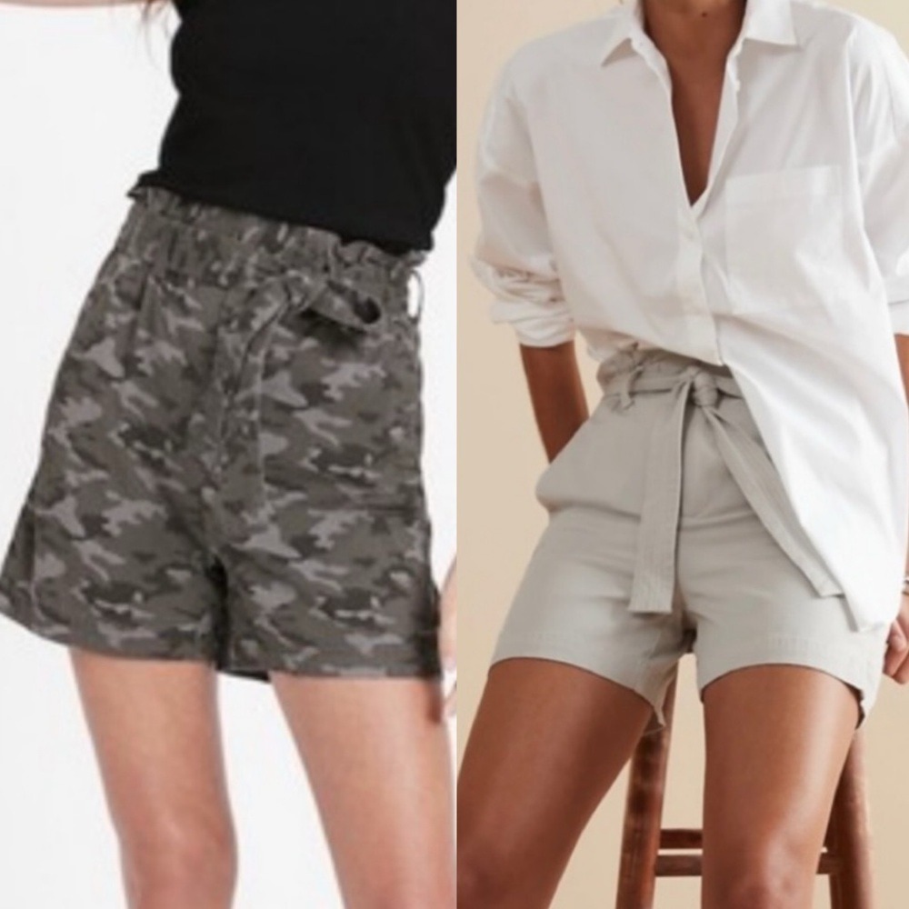 NWT Banana Republic SET OF 2 Paperbag Waist High Rise Shorts Khaki/Camo Size 4/6